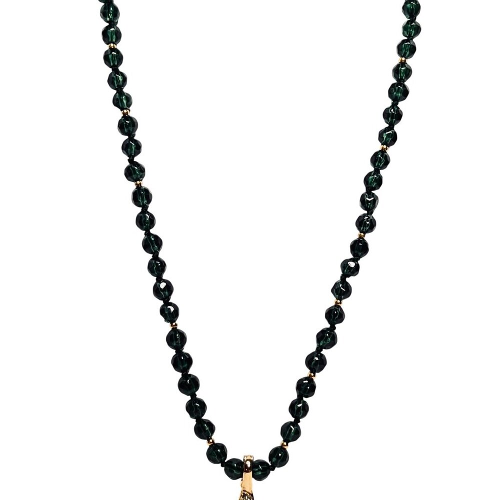 Monet Green Beads And Gold Accents Necklace W/ Removable Teardrop Pendant (6269) - Picture 9 of 11